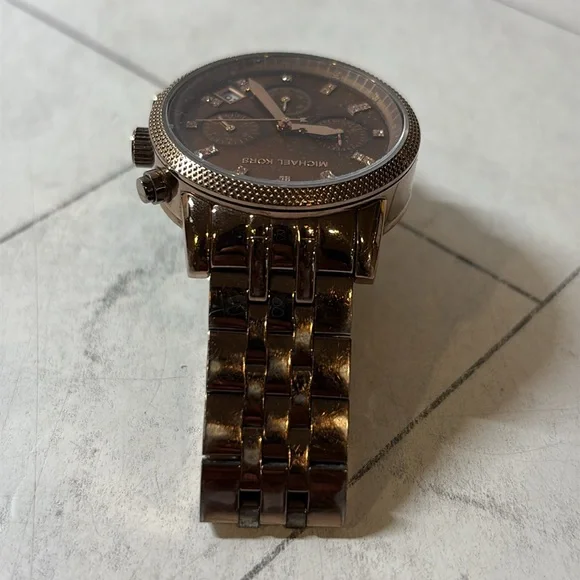 Womens Michael Kors Mini Bryant Pave Bronze Stainelesss Steel Watch Mini Bryant Pavé Gold-Tone Watch - Michael Kors | eBay main image 3